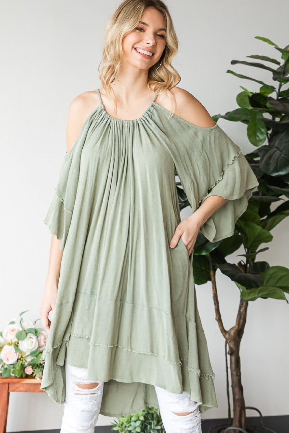 Oli & Hali Cold Shoulder Double Sleeve Dress