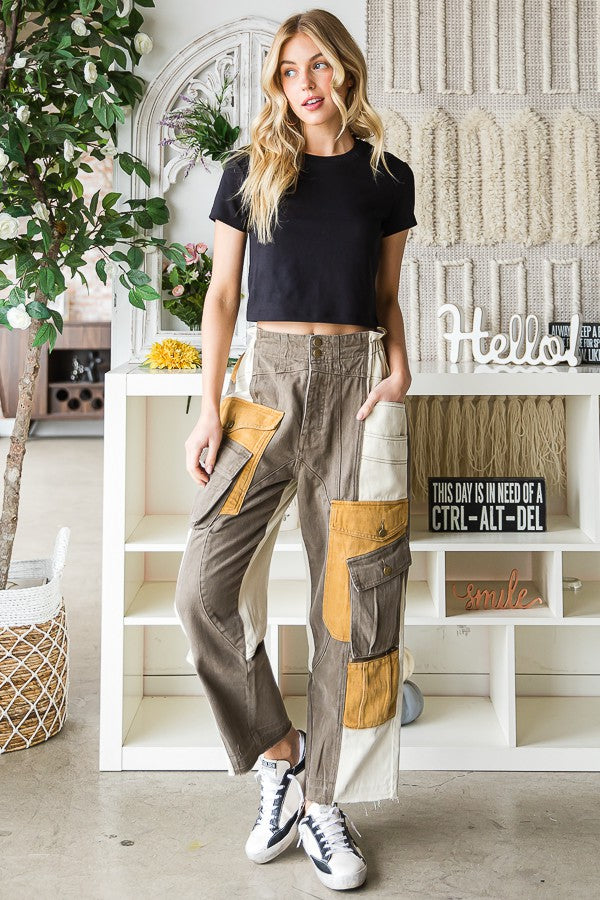 Oli & Hali Washed Color Block Cargo Pants