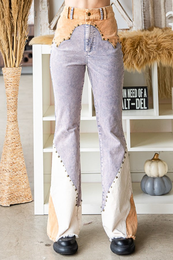 Oli & Hali Corduroy Colorblocked Bootcut Pants