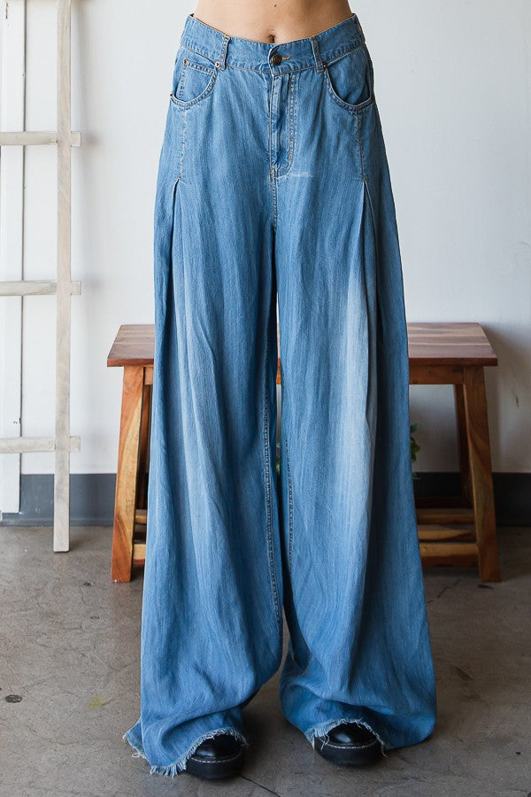 Oli & Hali Pleat Detail Wide Leg Denim Pants