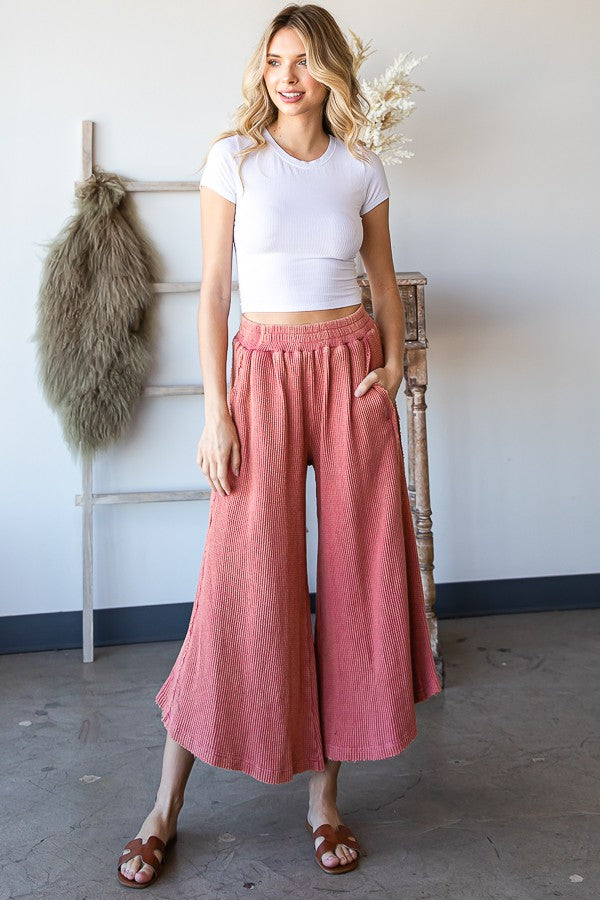 Oli & Hali Mineral Washed Elastic Waist Wide Leg Pants