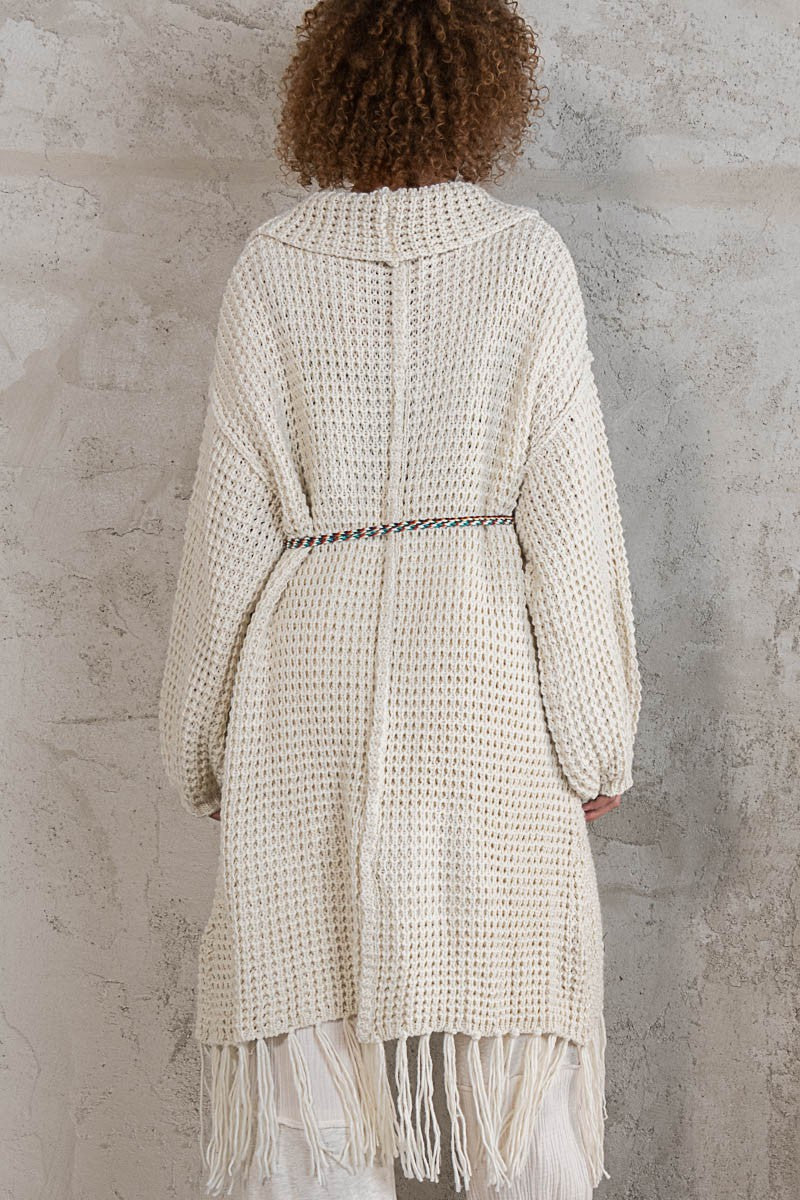 POL Open Front Shawl Balloon Sleeve Fringe Cardigan Top