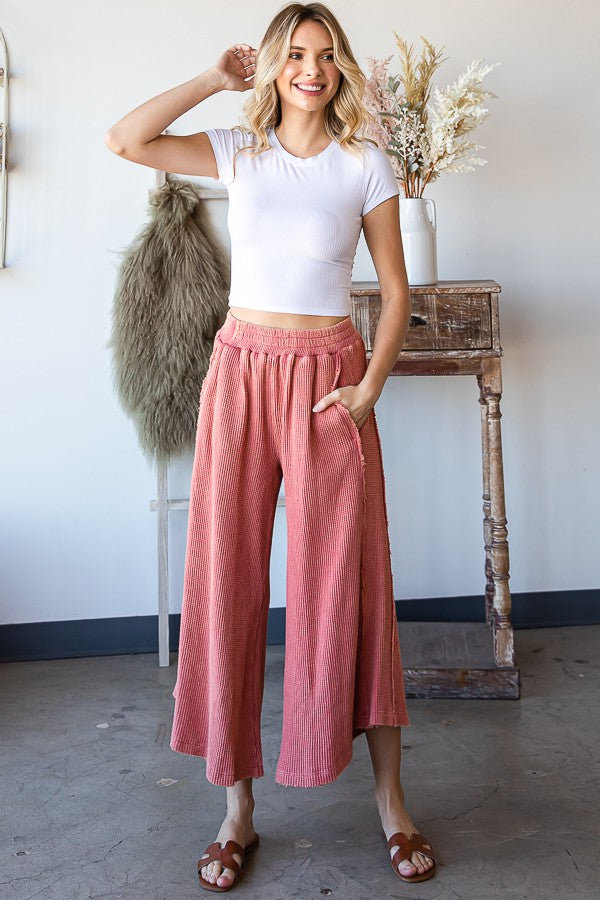 Oli & Hali Mineral Washed Elastic Waist Wide Leg Pants