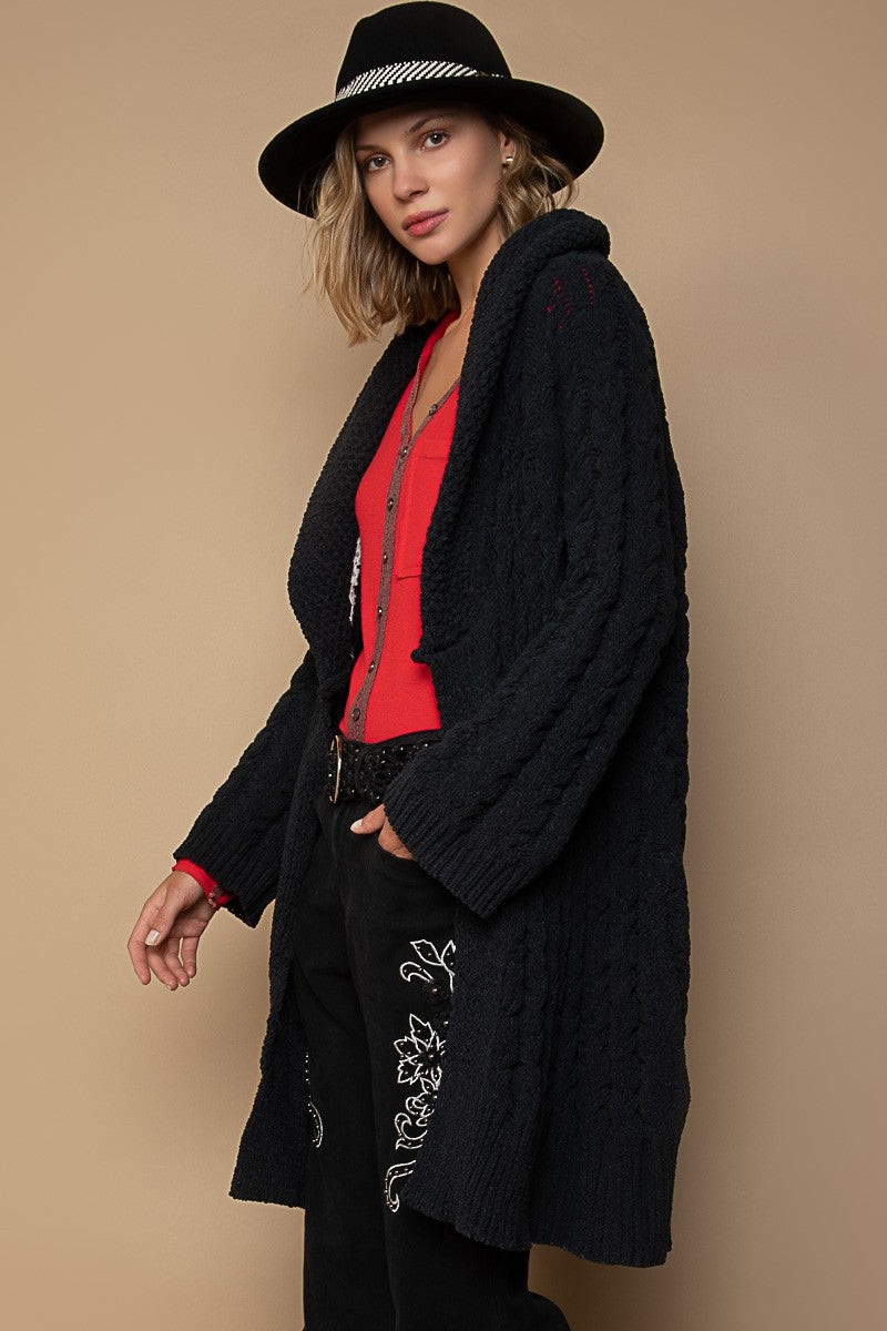 POL Shawl Open Front Cable Knit Cardigan Sweater Top