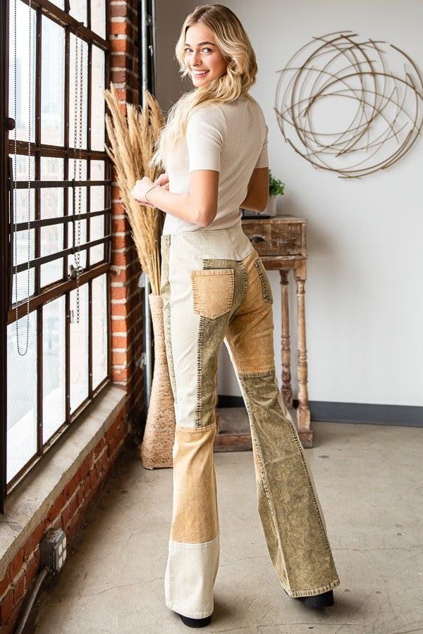 Oli & Hali Washed Colorblock Corduroy Flare Pants