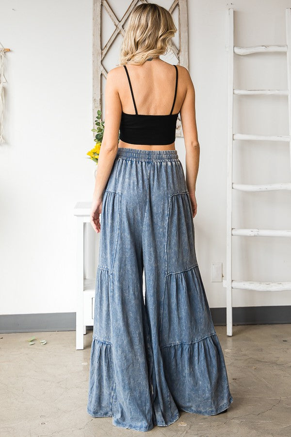 Oli & Hali Mineral Washed Tiered Wide Leg Pants