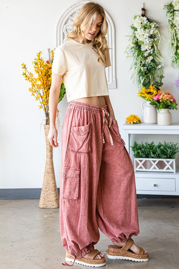 Oli & Hali Washed 3d Pocket Slouchy Wide Leg Pants
