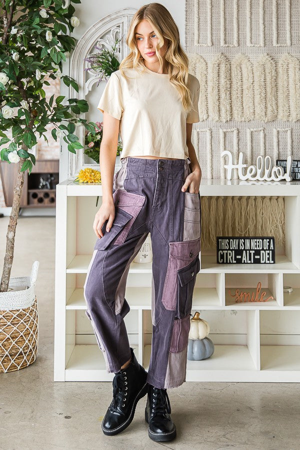 Oli & Hali Washed Color Block Cargo Pants
