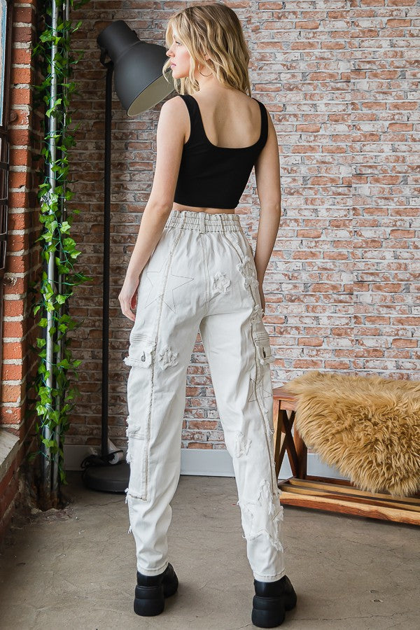 Oli & Hali Star Patched Stretch Denim Cargo Pants