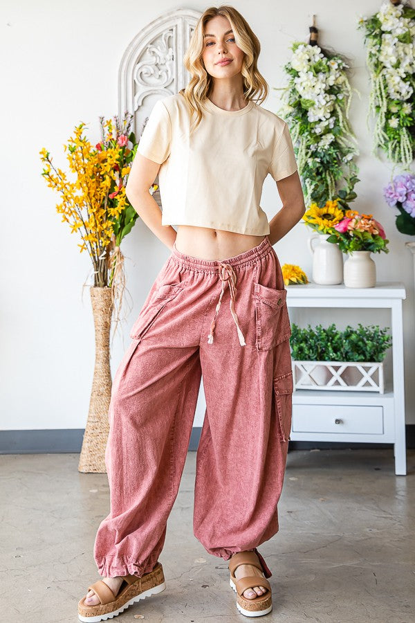 Oli & Hali Washed 3d Pocket Slouchy Wide Leg Pants