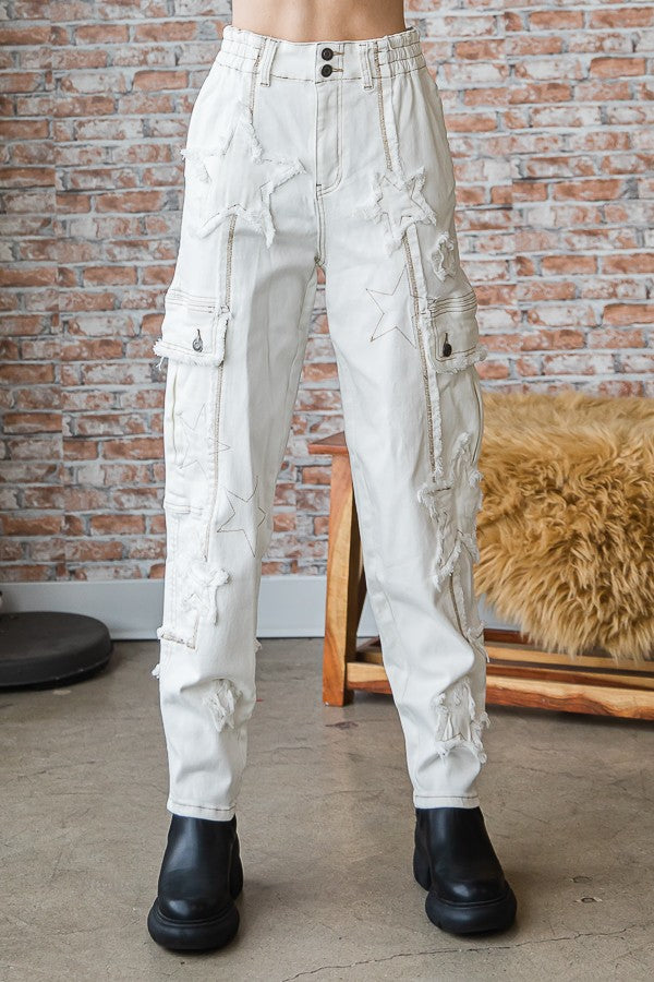 Oli & Hali Star Patched Stretch Denim Cargo Pants