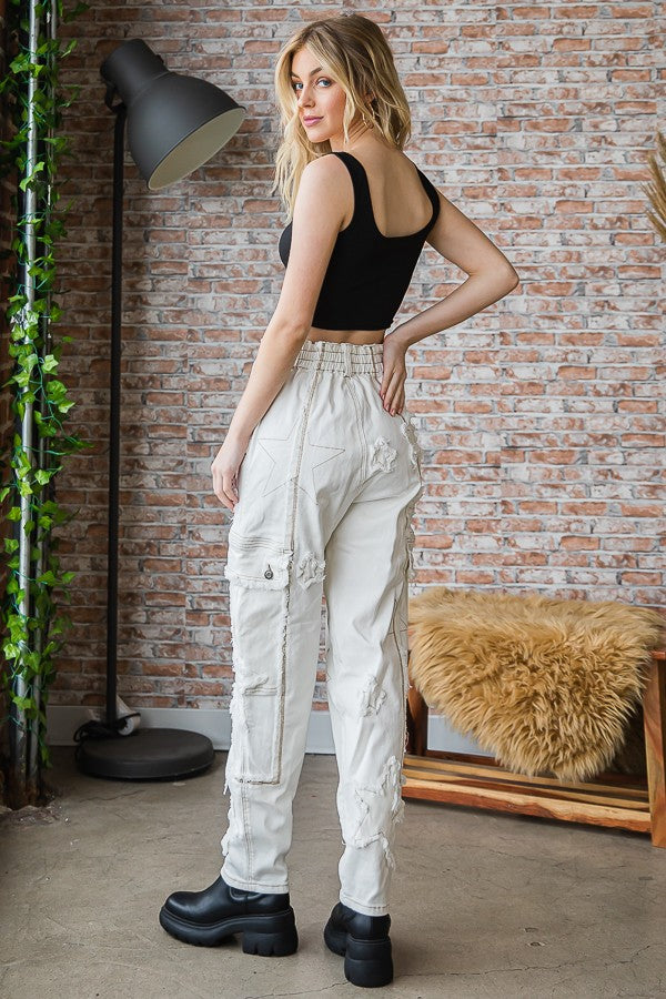 Oli & Hali Star Patched Stretch Denim Cargo Pants