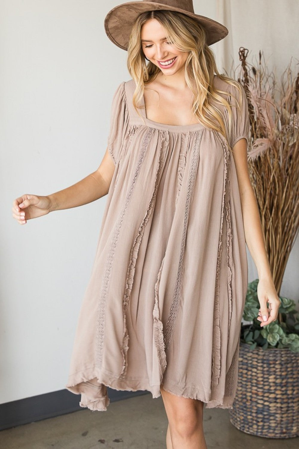 Oli & Hali Mineral Washed Lace Detail Tunic Dress