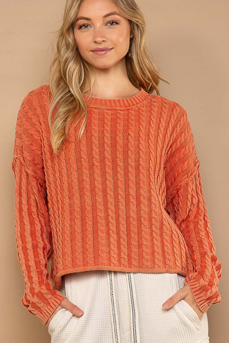 POL Twisted Weave Vintage Wash Pullover Sweaters Top