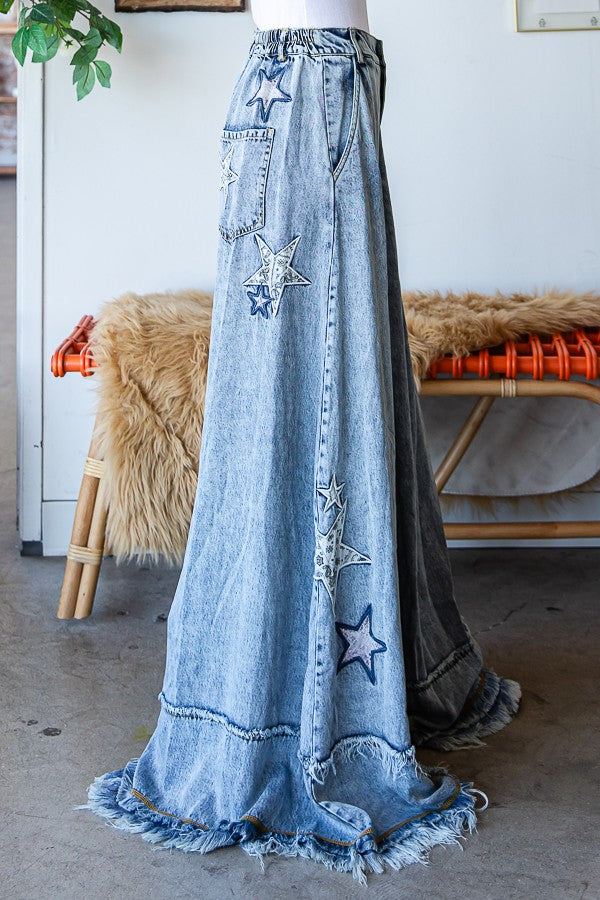 Oli & Hali Star Embroidery Washed Tencel Wide Pants