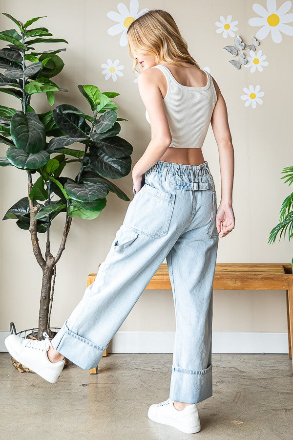 Oli & Hali Washed Wide Straight Denim Pants
