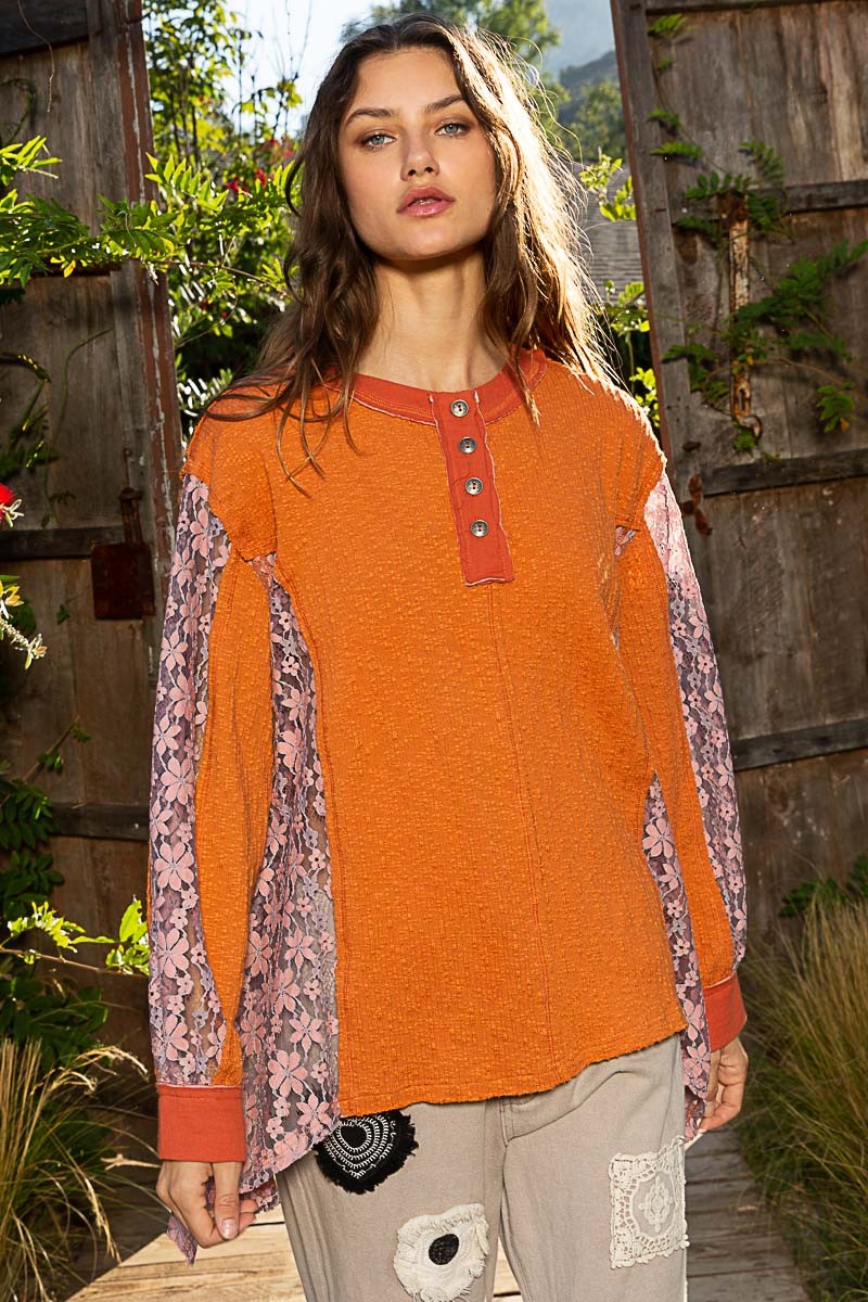 POL Contrast Stitch Detail Button Down Knit Cardigan Top