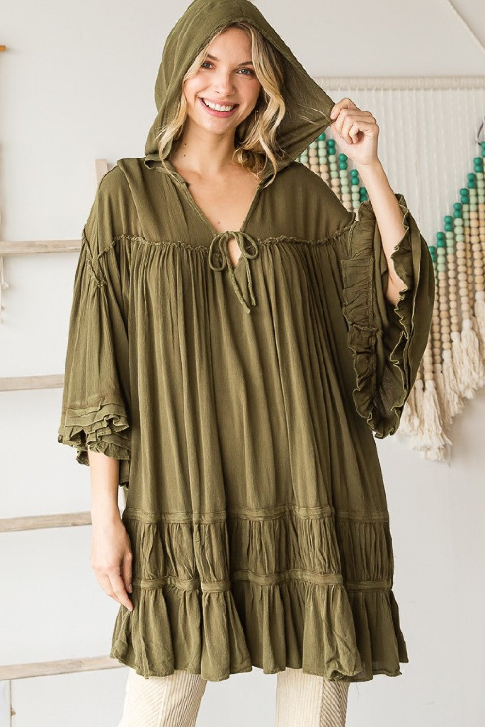 Oli & Hali Mineral Washed Ruffle Hem Hoodie Dress