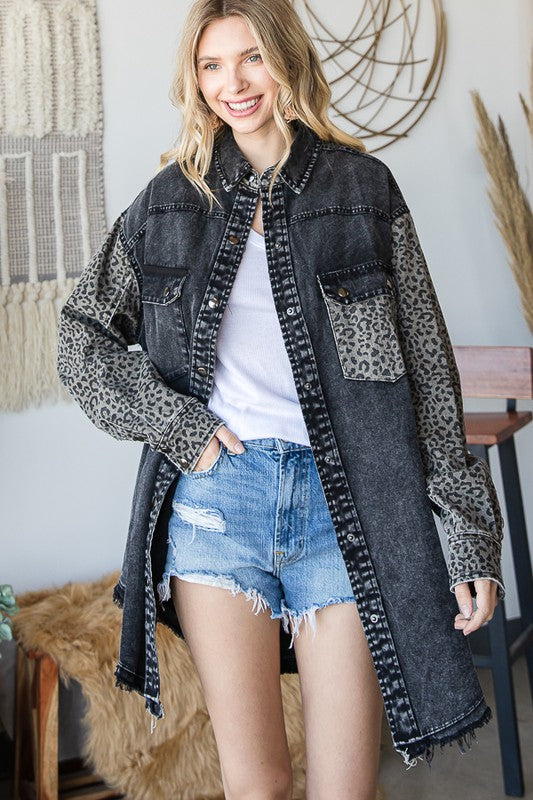 Oli & Hali Leopard Print Washed Denim Cotton Jacket - Roulhac Fashion Boutique