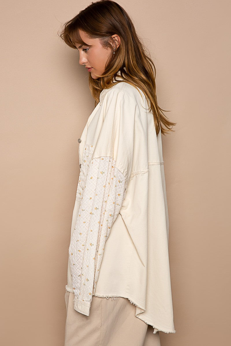 POL Twill Longsleeve Embroidered Check Pattern Raglan Top