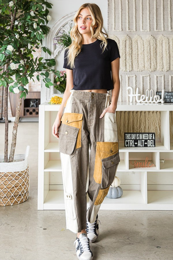 Oli & Hali Washed Color Block Cargo Pants