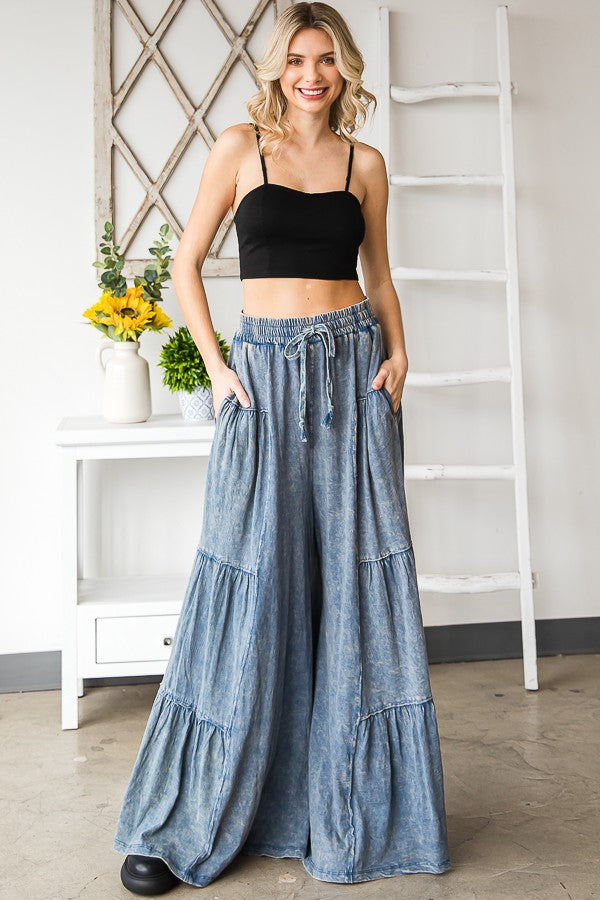 Oli & Hali Mineral Washed Tiered Wide Leg Pants
