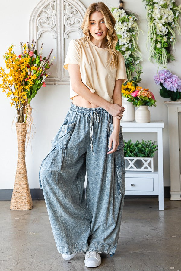 Oli & Hali Washed 3d Pocket Slouchy Wide Leg Pants