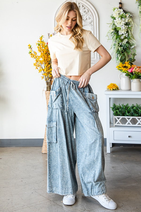 Oli & Hali Washed 3d Pocket Slouchy Wide Leg Pants