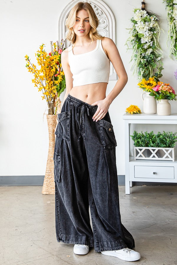 Oli & Hali Washed 3d Pocket Slouchy Wide Leg Pants