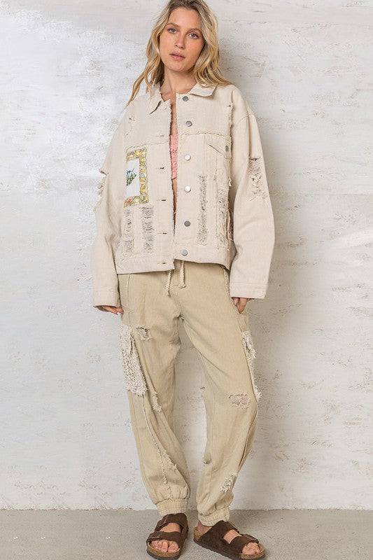 POL Oversize Patchwork Panel Distressed Shacket - Roulhac Fashion Boutique