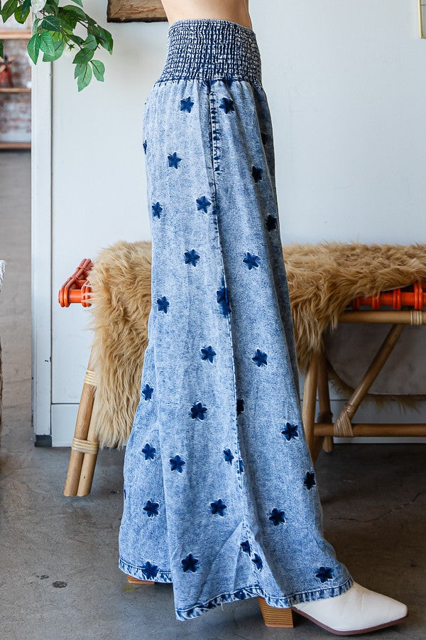 Oli & Hali Washed Embroidered Wide Leg Pants