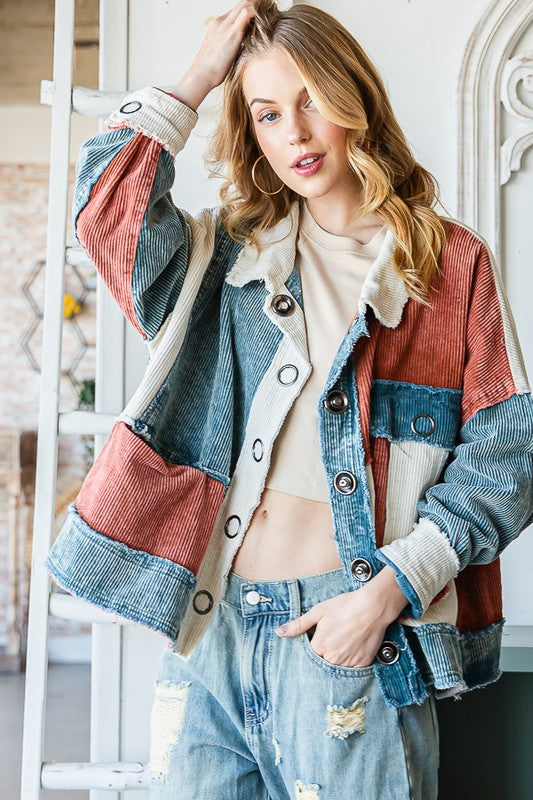 Oli & Hali Washed Corduroy Mixed Jacket - Roulhac Fashion Boutique