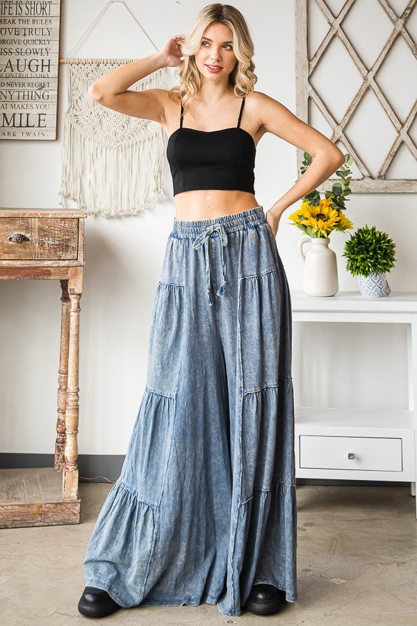 Oli & Hali Mineral Washed Tiered Wide Leg Pants