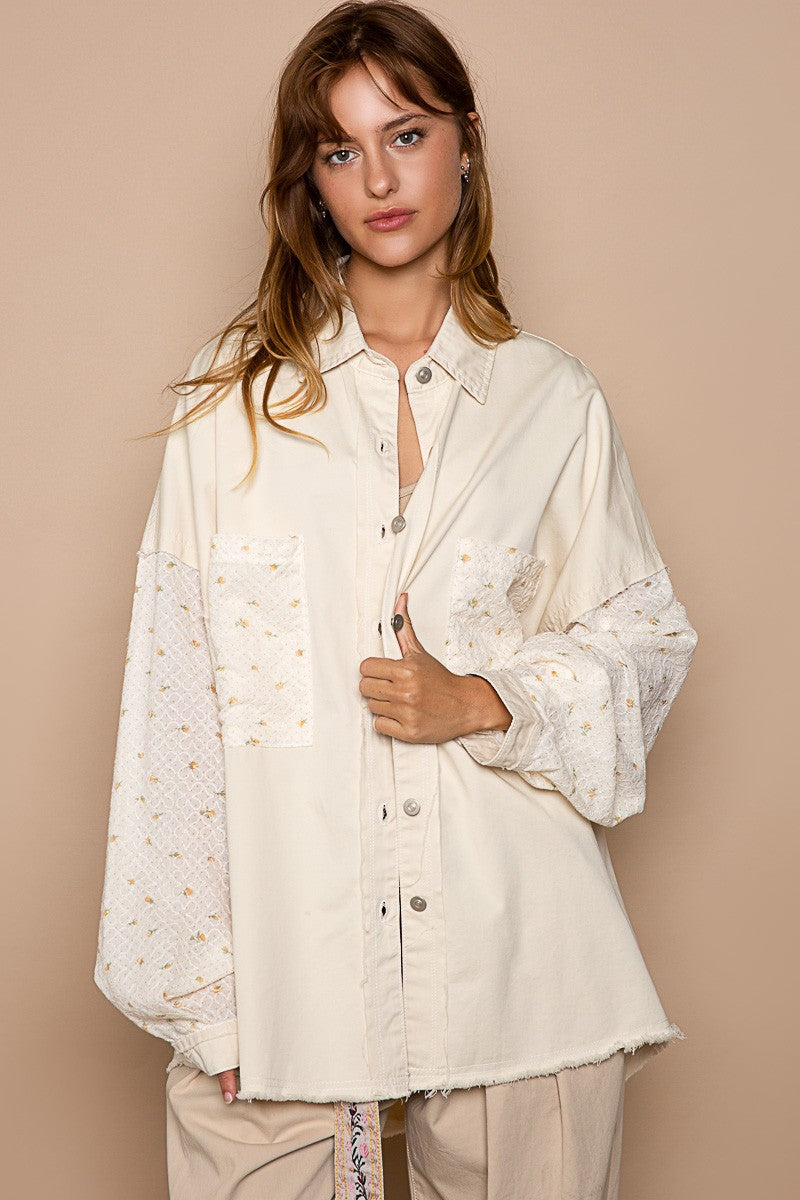 POL Twill Longsleeve Embroidered Check Pattern Raglan Top