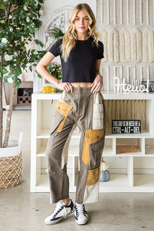 Oli & Hali Washed Color Block Cargo Pants