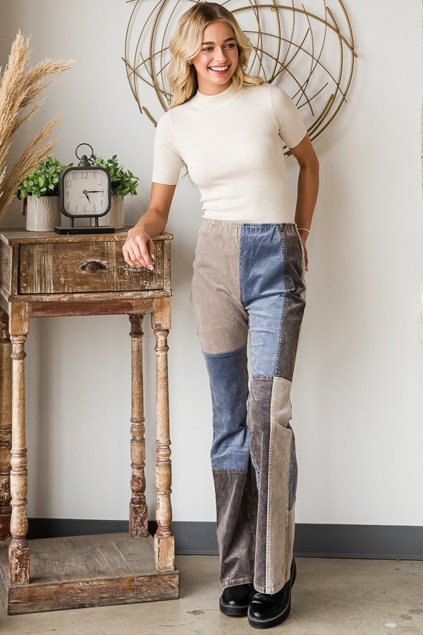 Oli & Hali Washed Colorblock Corduroy Flare Pants