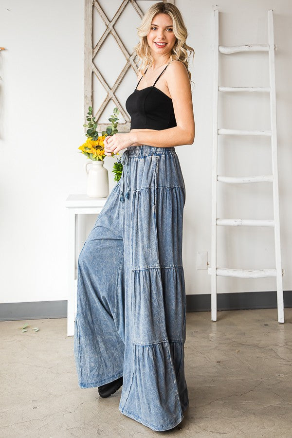 Oli & Hali Mineral Washed Tiered Wide Leg Pants