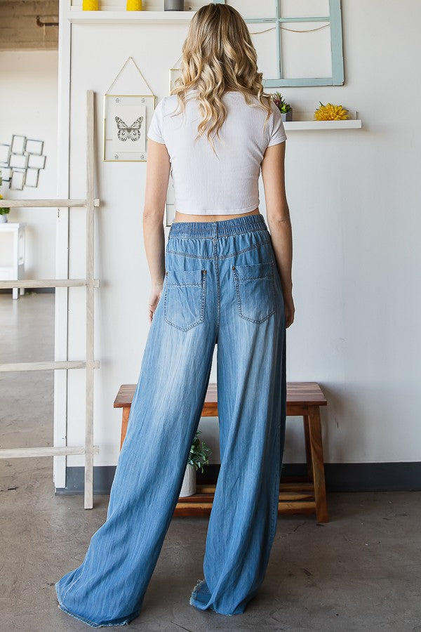 Oli & Hali Pleat Detail Wide Leg Denim Pants