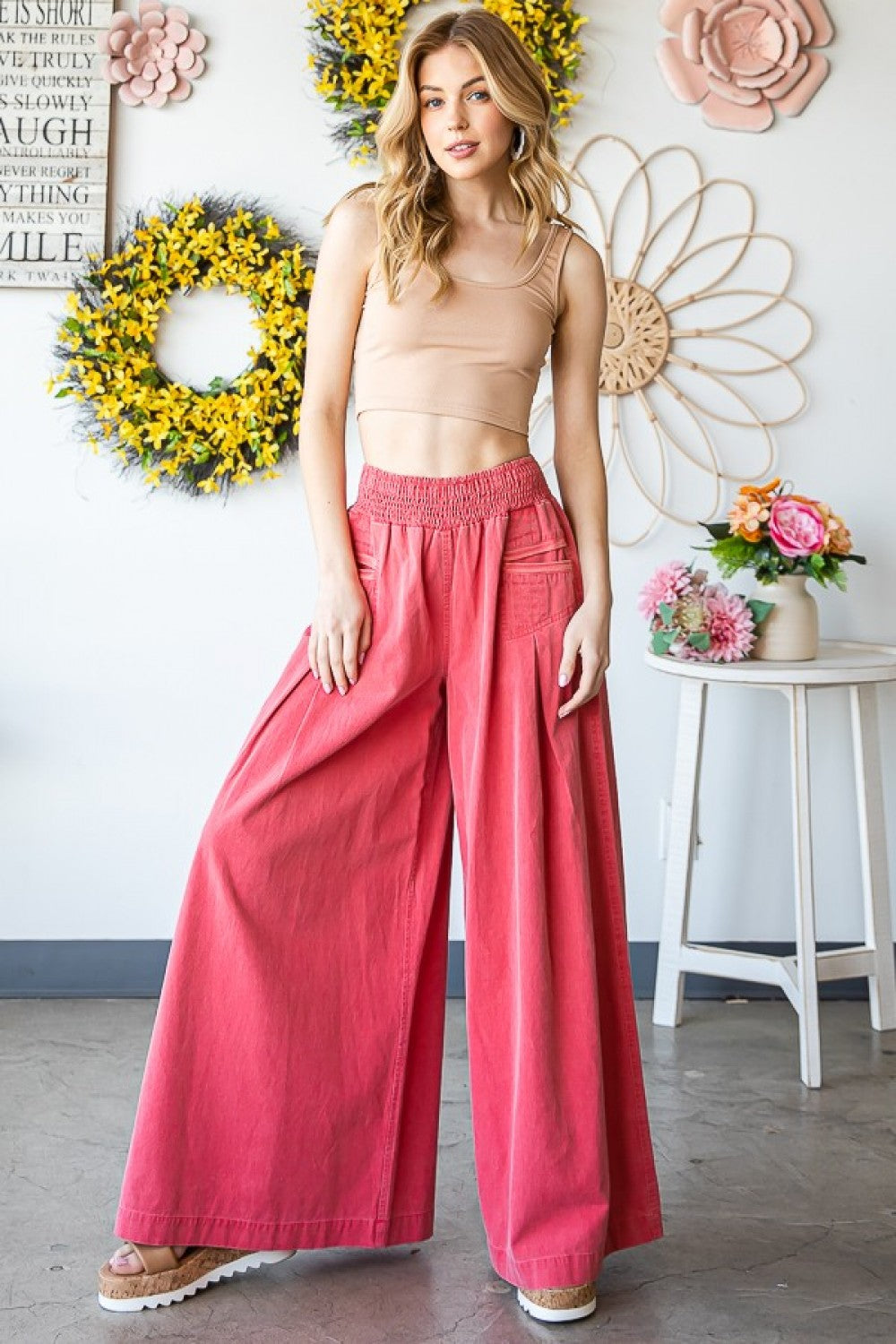 Oli & Hali Washed Pleated Flare Pants