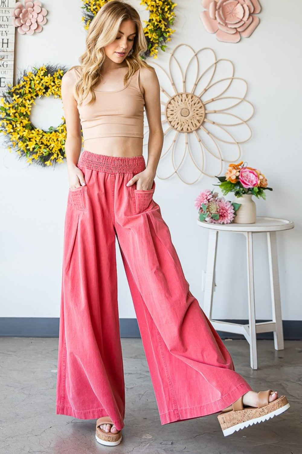 Oli & Hali Washed Pleated Flare Pants