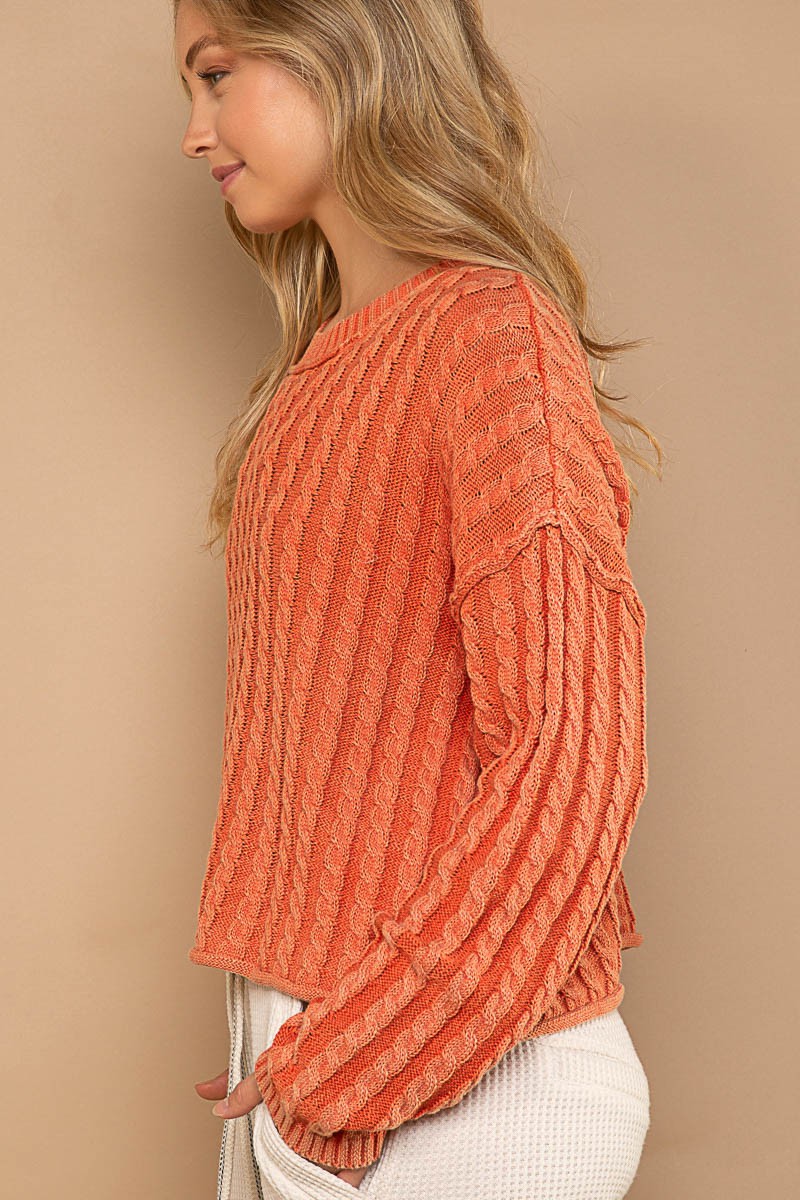 POL Twisted Weave Vintage Wash Pullover Sweaters Top