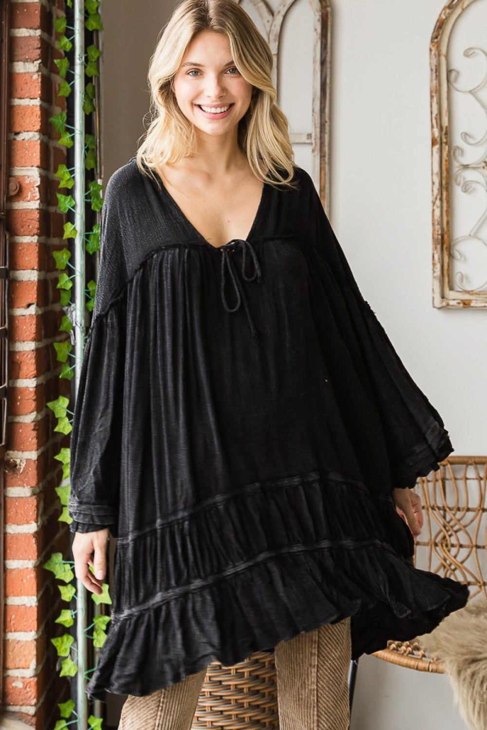 Oli & Hali Mineral Washed Ruffle Hem Hoodie Dress