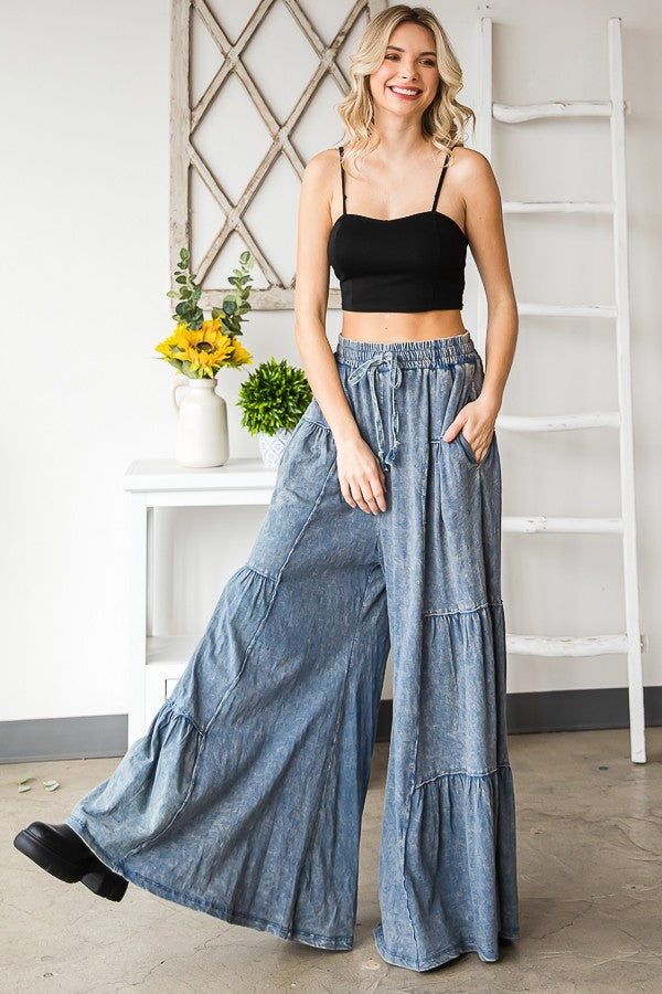 Oli & Hali Mineral Washed Tiered Wide Leg Pants