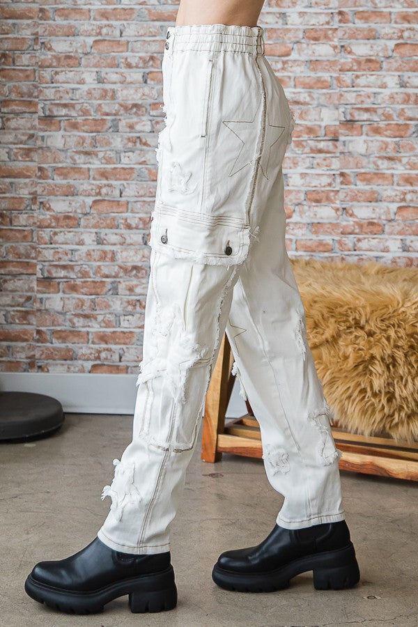 Oli & Hali Star Patched Stretch Denim Cargo Pants