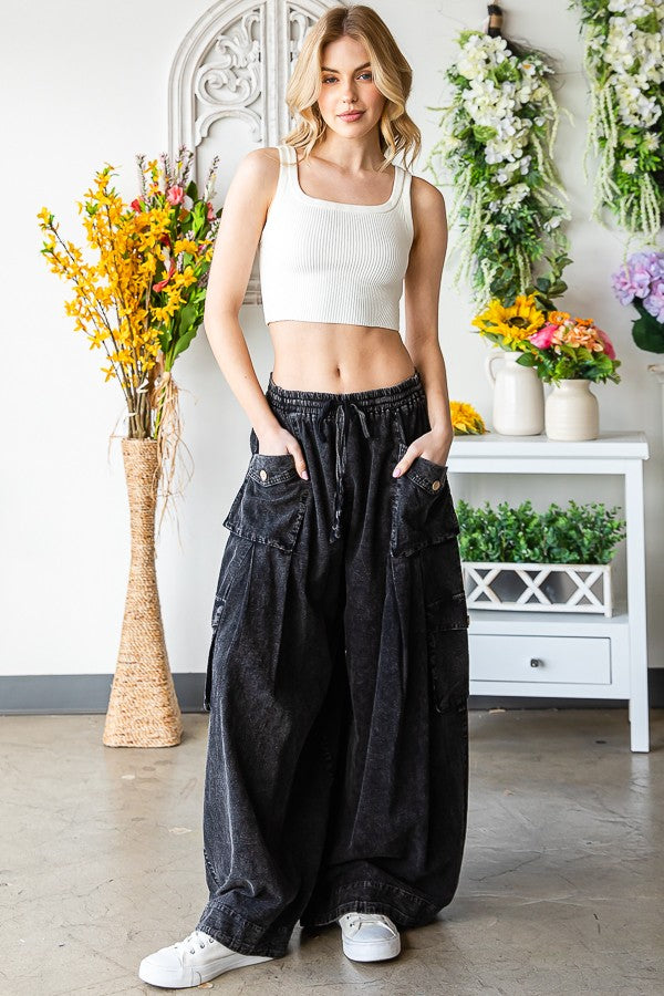 Oli & Hali Washed 3d Pocket Slouchy Wide Leg Pants