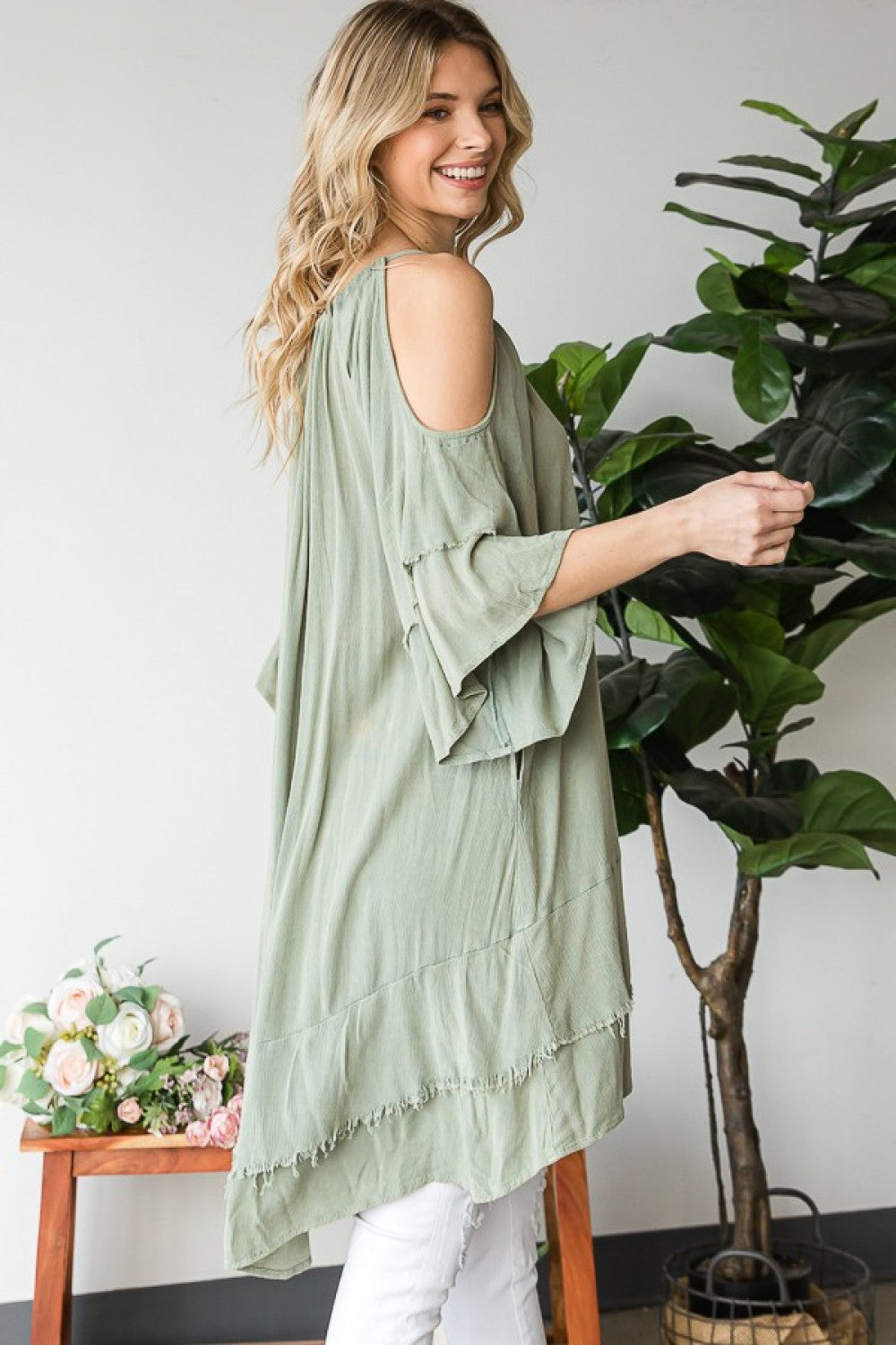 Oli & Hali Cold Shoulder Double Sleeve Dress