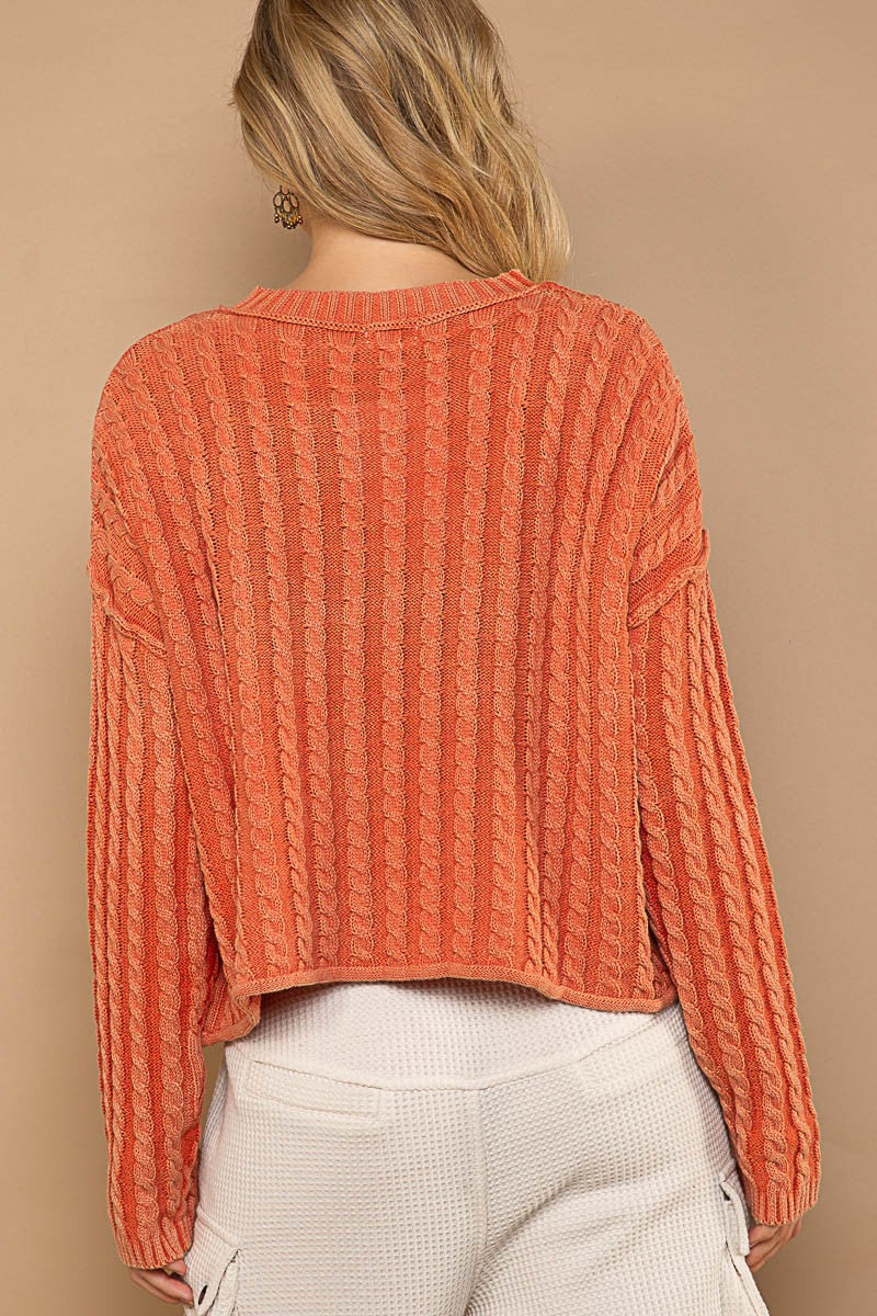 POL Twisted Weave Vintage Wash Pullover Sweaters Top