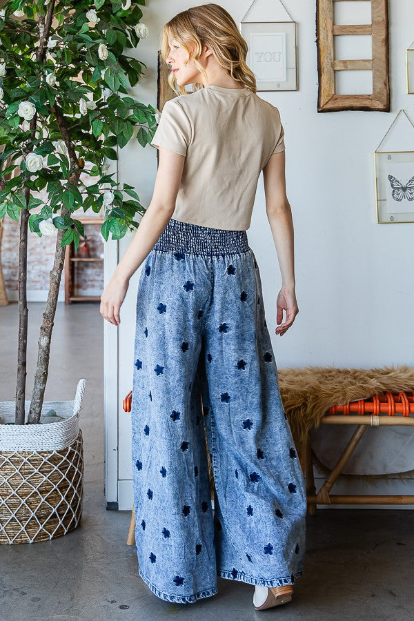 Oli & Hali Washed Embroidered Wide Leg Pants