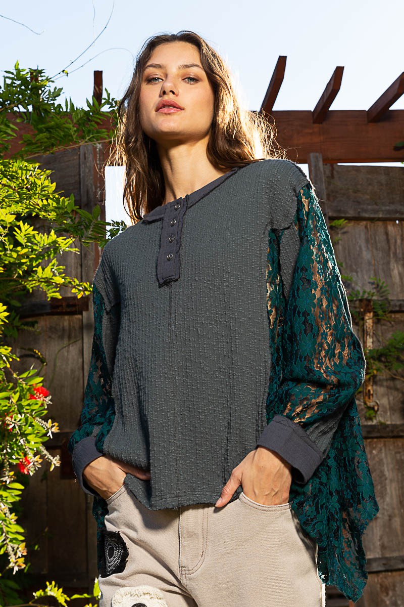 POL Contrast Stitch Detail Button Down Knit Cardigan Top