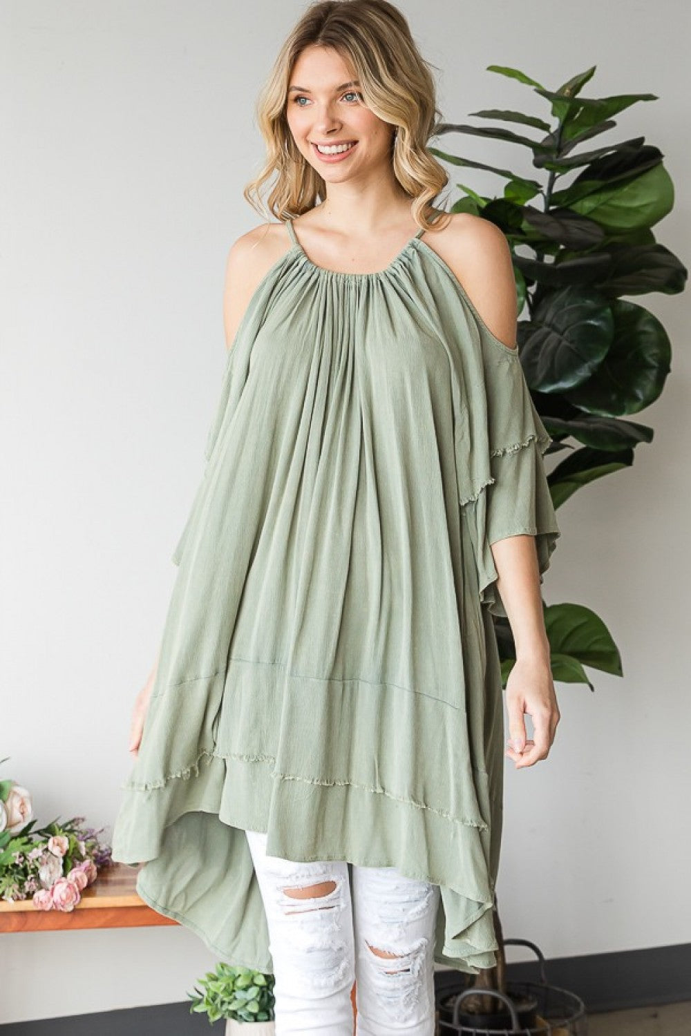 Oli & Hali Cold Shoulder Double Sleeve Dress